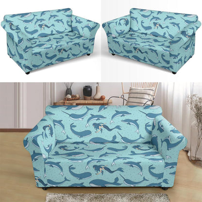 Narwhal Themed Print Loveseat Slipcover-JTAMIGO.COM