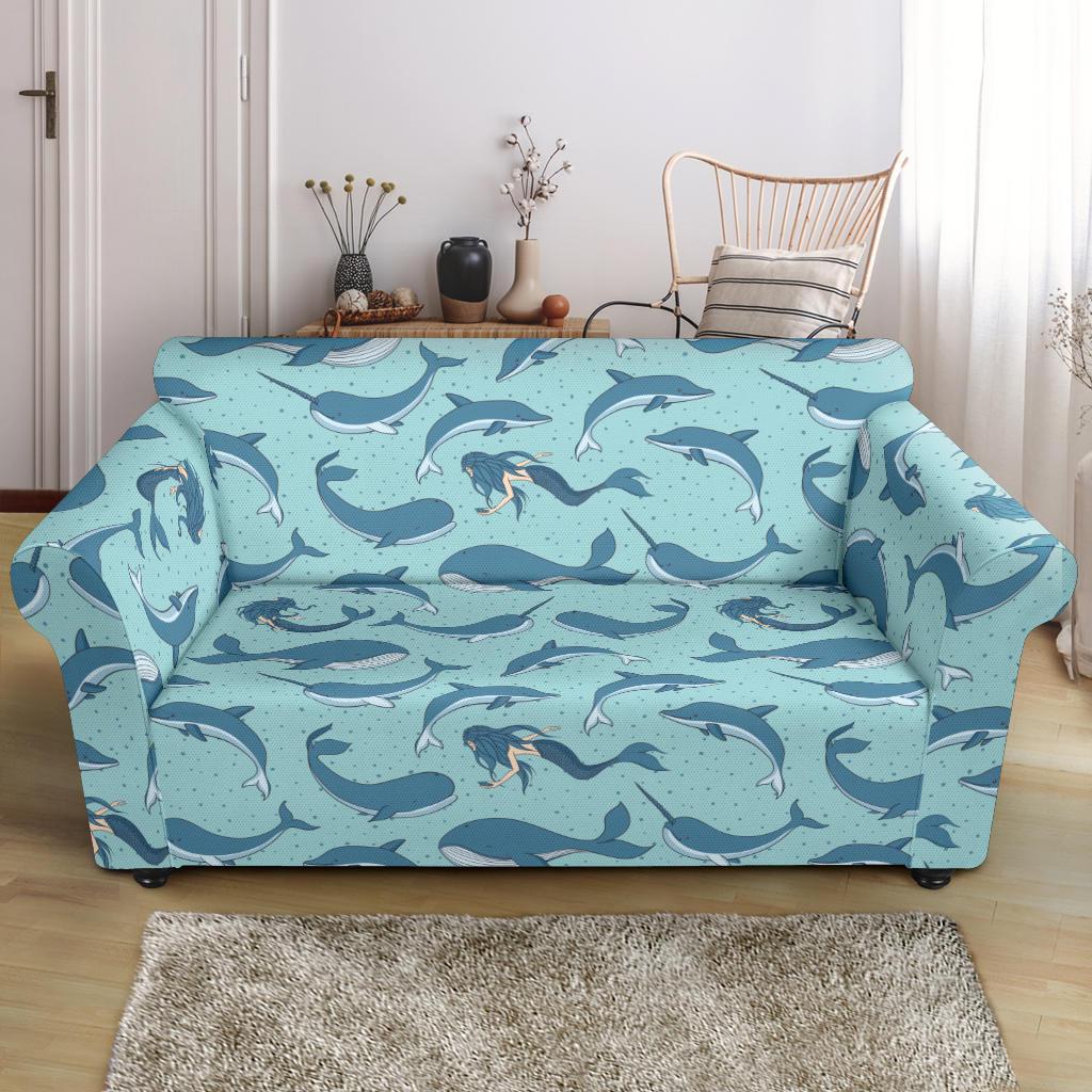 Narwhal Themed Print Loveseat Slipcover-JTAMIGO.COM