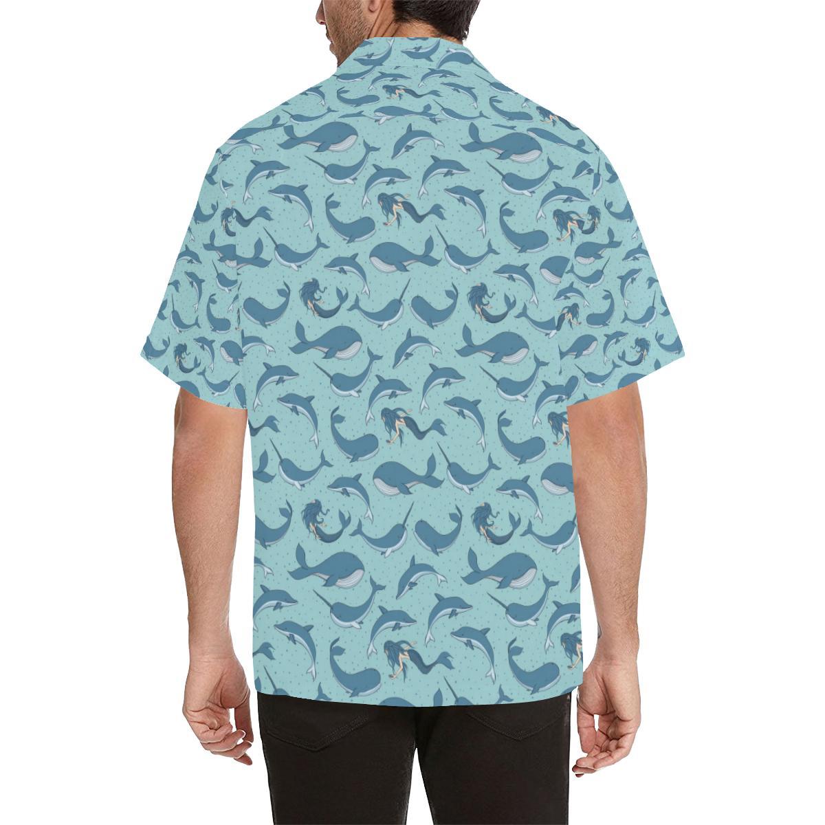 Narwhal Themed Print Men Aloha Hawaiian Shirt
