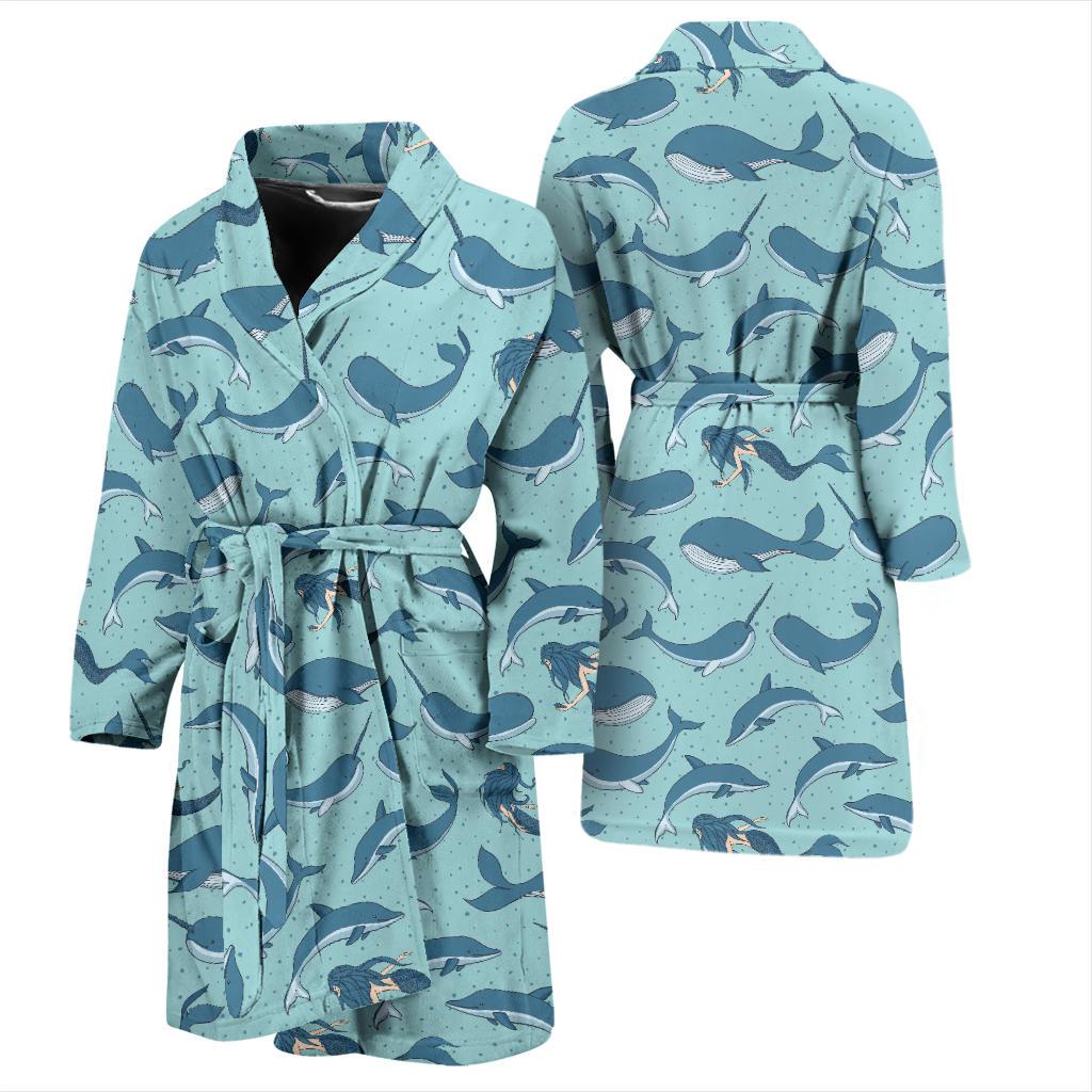 Narwhal Themed Print Men Bath Robe-JTAMIGO.COM
