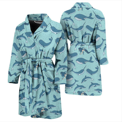 Narwhal Themed Print Men Bath Robe-JTAMIGO.COM
