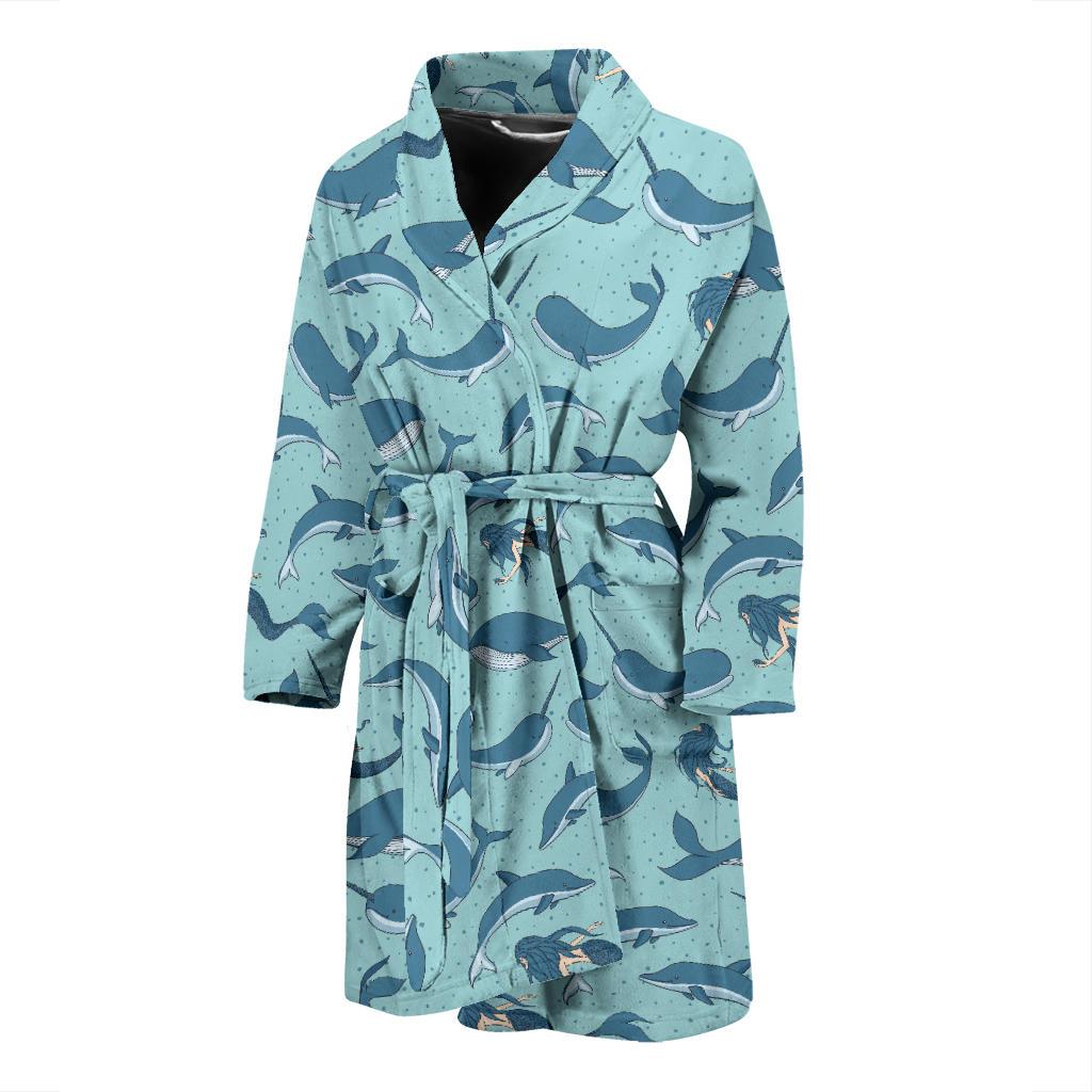 Narwhal Themed Print Men Bath Robe-JTAMIGO.COM