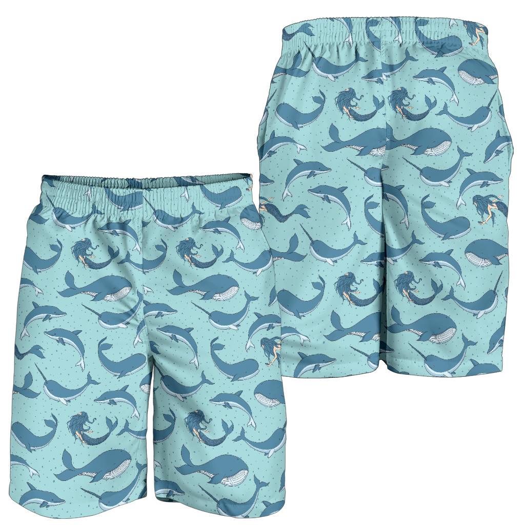 Narwhal Themed Print Mens Shorts-JTAMIGO.COM