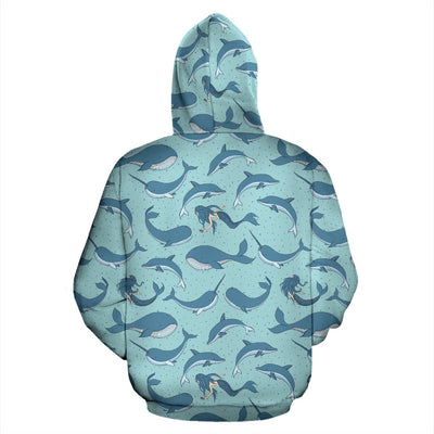 Narwhal Themed Print Pullover Hoodie