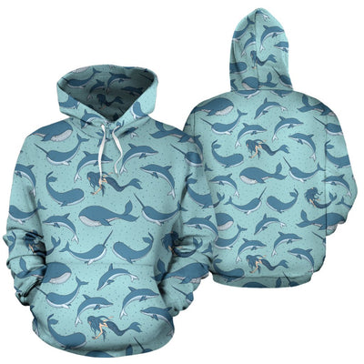 Narwhal Themed Print Pullover Hoodie