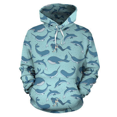 Narwhal Themed Print Pullover Hoodie