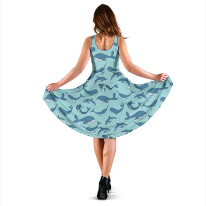 Narwhal Themed Print Sleeveless Dress