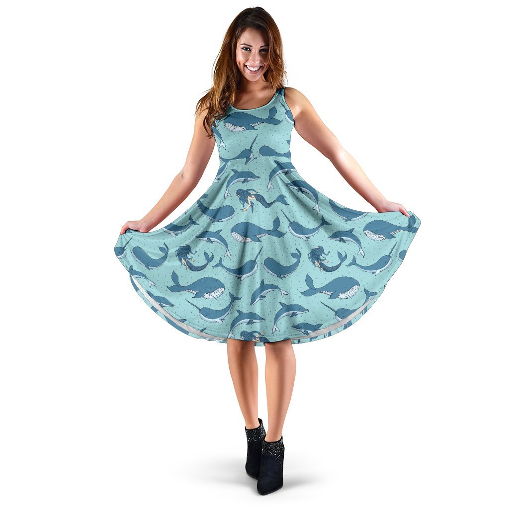 Narwhal Themed Print Sleeveless Dress