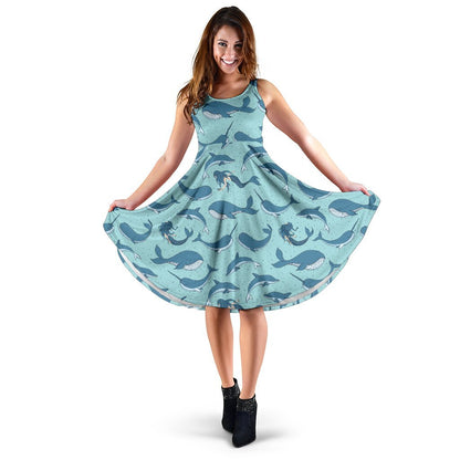 Narwhal Themed Print Sleeveless Dress