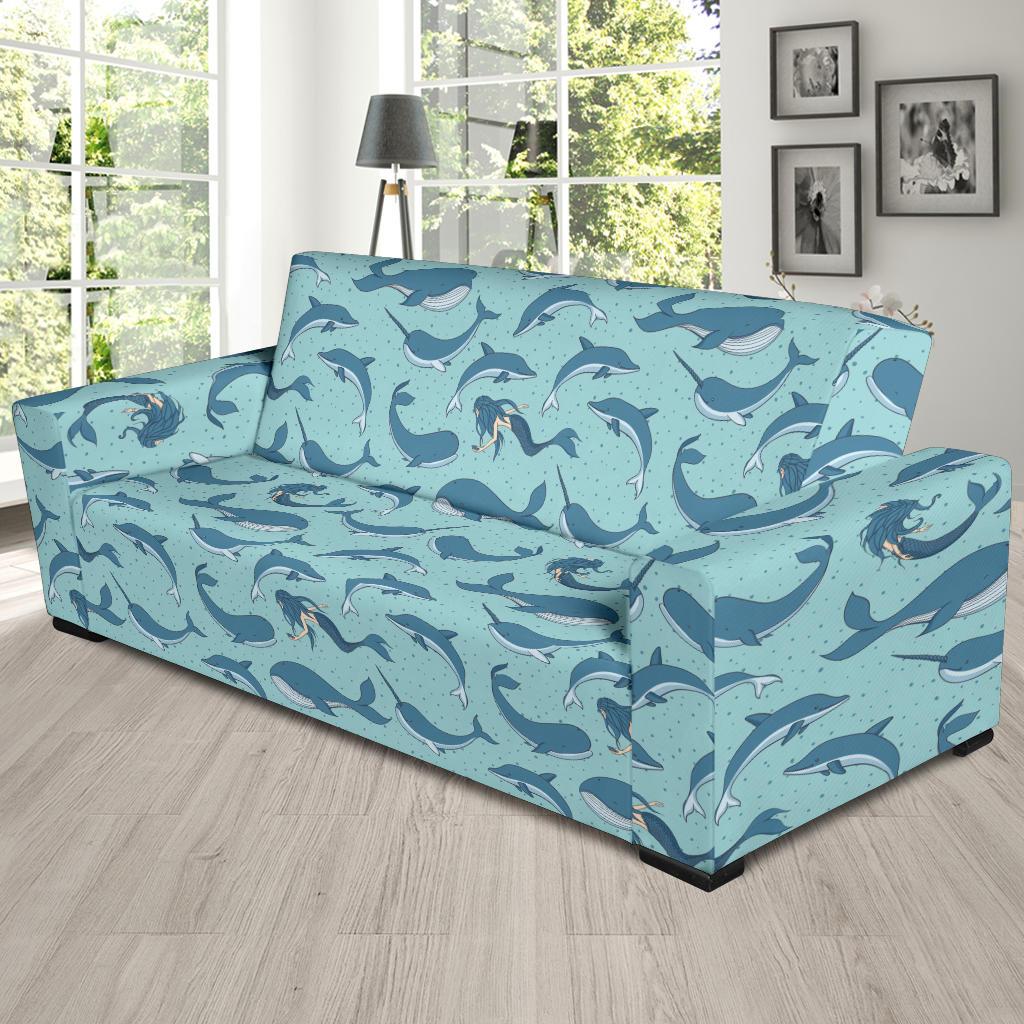 Narwhal Themed Print Sofa Slipcover-JTAMIGO.COM