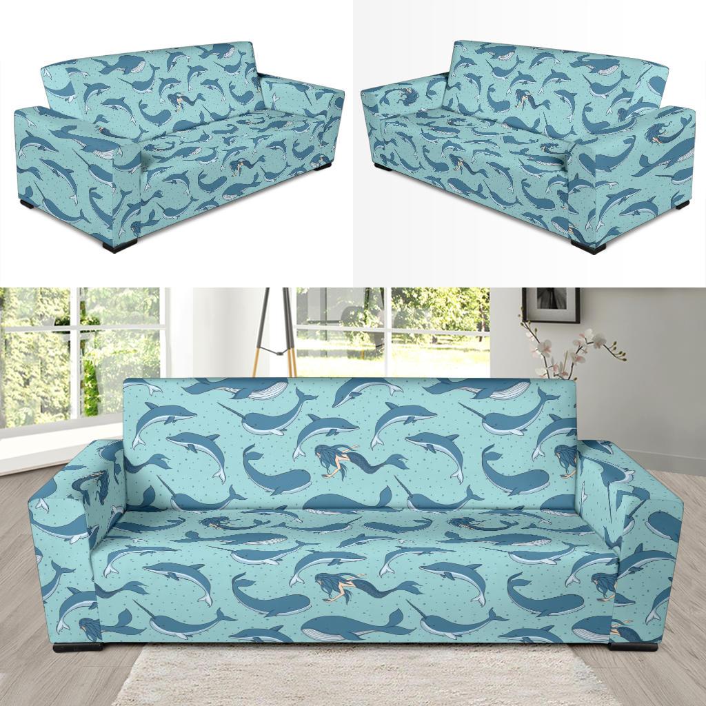 Narwhal Themed Print Sofa Slipcover-JTAMIGO.COM