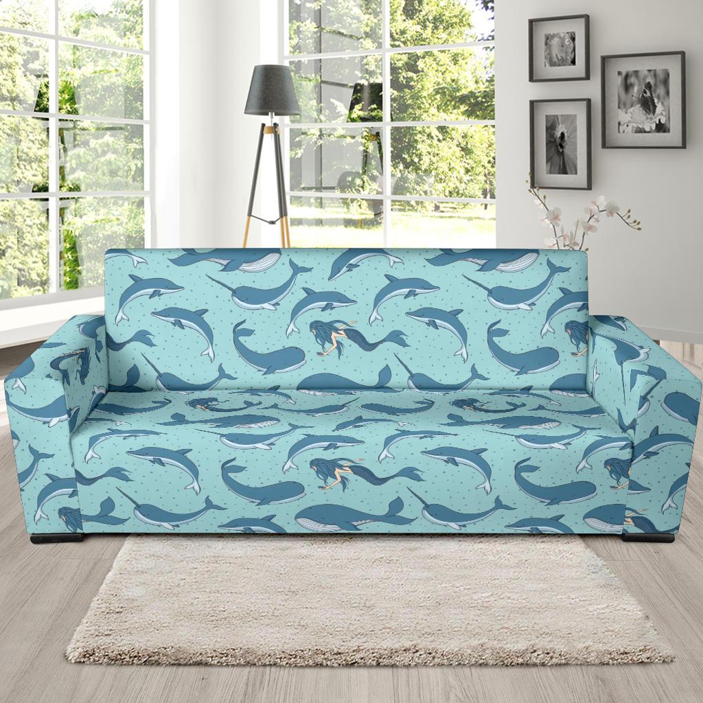 Narwhal Themed Print Sofa Slipcover-JTAMIGO.COM