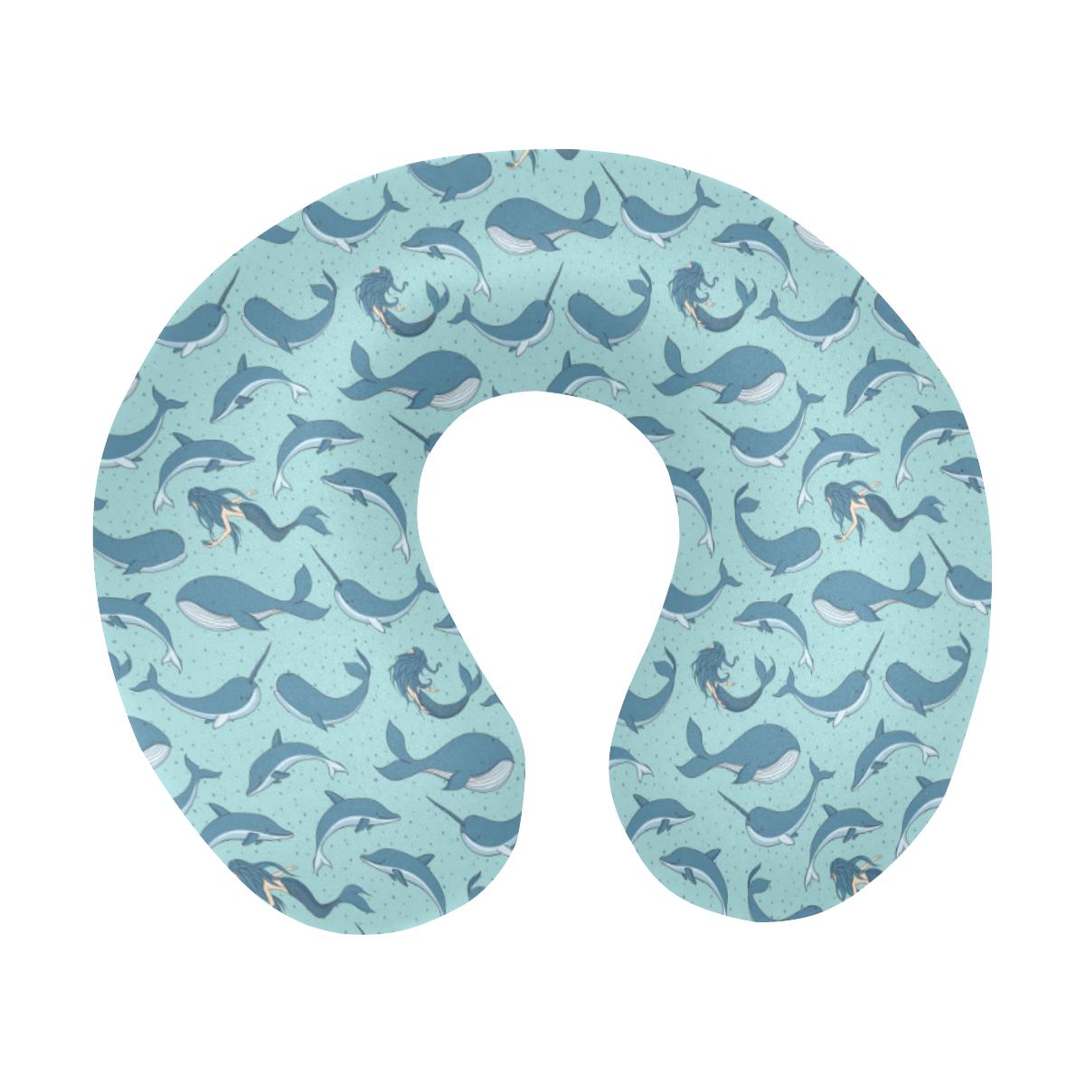 Narwhal Themed Print U-Shaped Travel Neck Pillow-JTAMIGO.COM