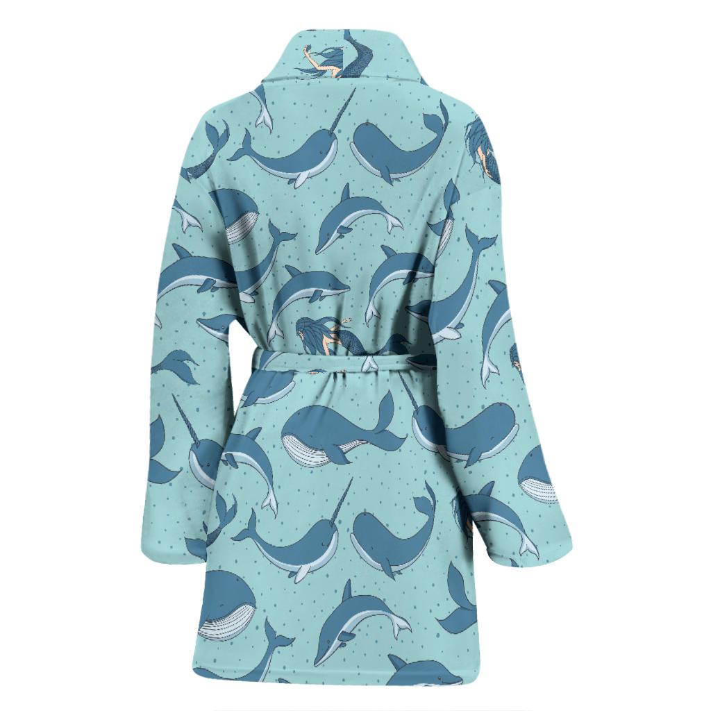 Narwhal Themed Print Women Bath Robe-JTAMIGO.COM