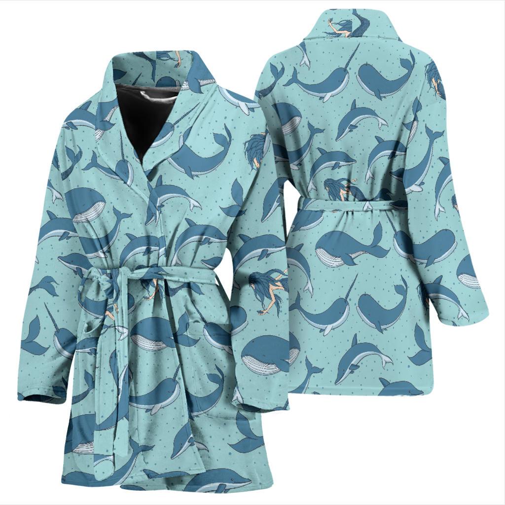 Narwhal Themed Print Women Bath Robe-JTAMIGO.COM