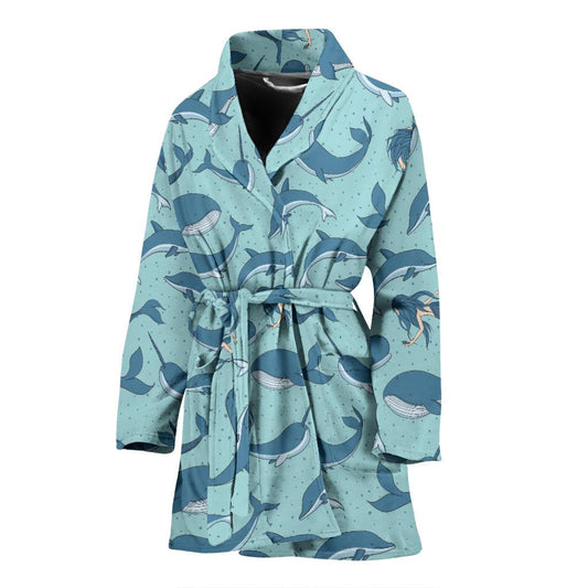 Narwhal Themed Print Women Bath Robe-JTAMIGO.COM
