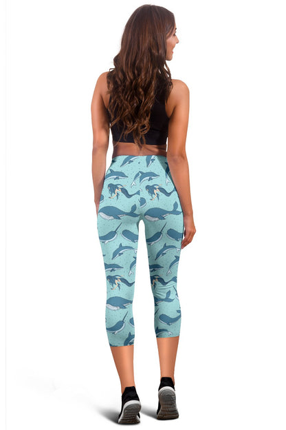 Narwhal Themed Print Women Capris