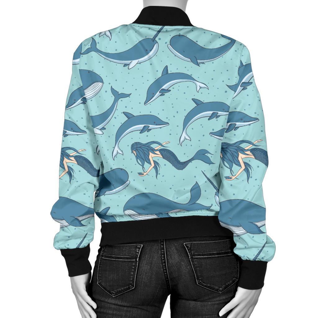 Narwhal Themed Print Women Casual Bomber Jacket
