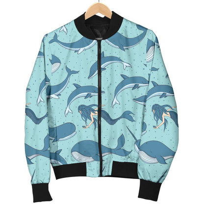Narwhal Themed Print Women Casual Bomber Jacket