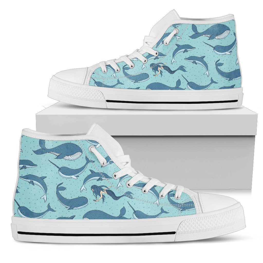 Narwhal Themed Print Women High Top Shoes