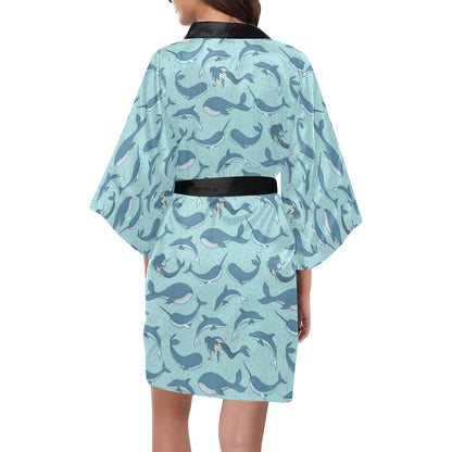 Narwhal Themed Print Women Short Kimono Robe