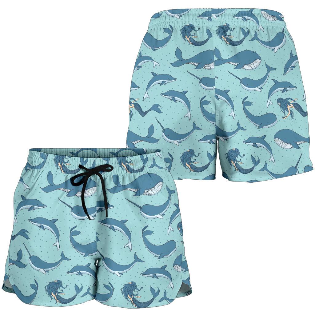 Narwhal Themed Print Women Shorts-JTAMIGO.COM