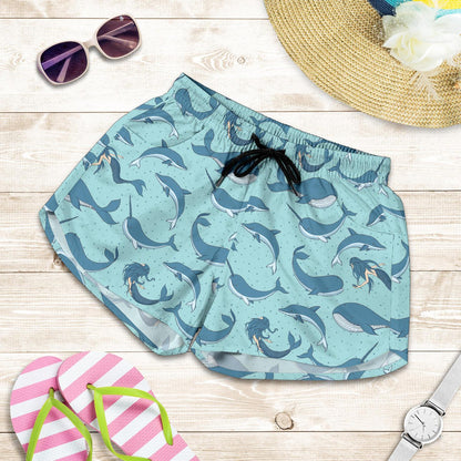 Narwhal Themed Print Women Shorts-JTAMIGO.COM
