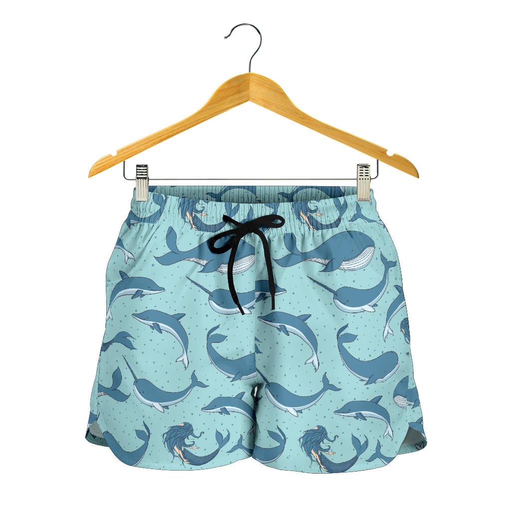 Narwhal Themed Print Women Shorts-JTAMIGO.COM