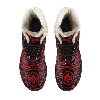Native American Eagle Themed Print Faux Fur Leather Boots-JTAMIGO.COM