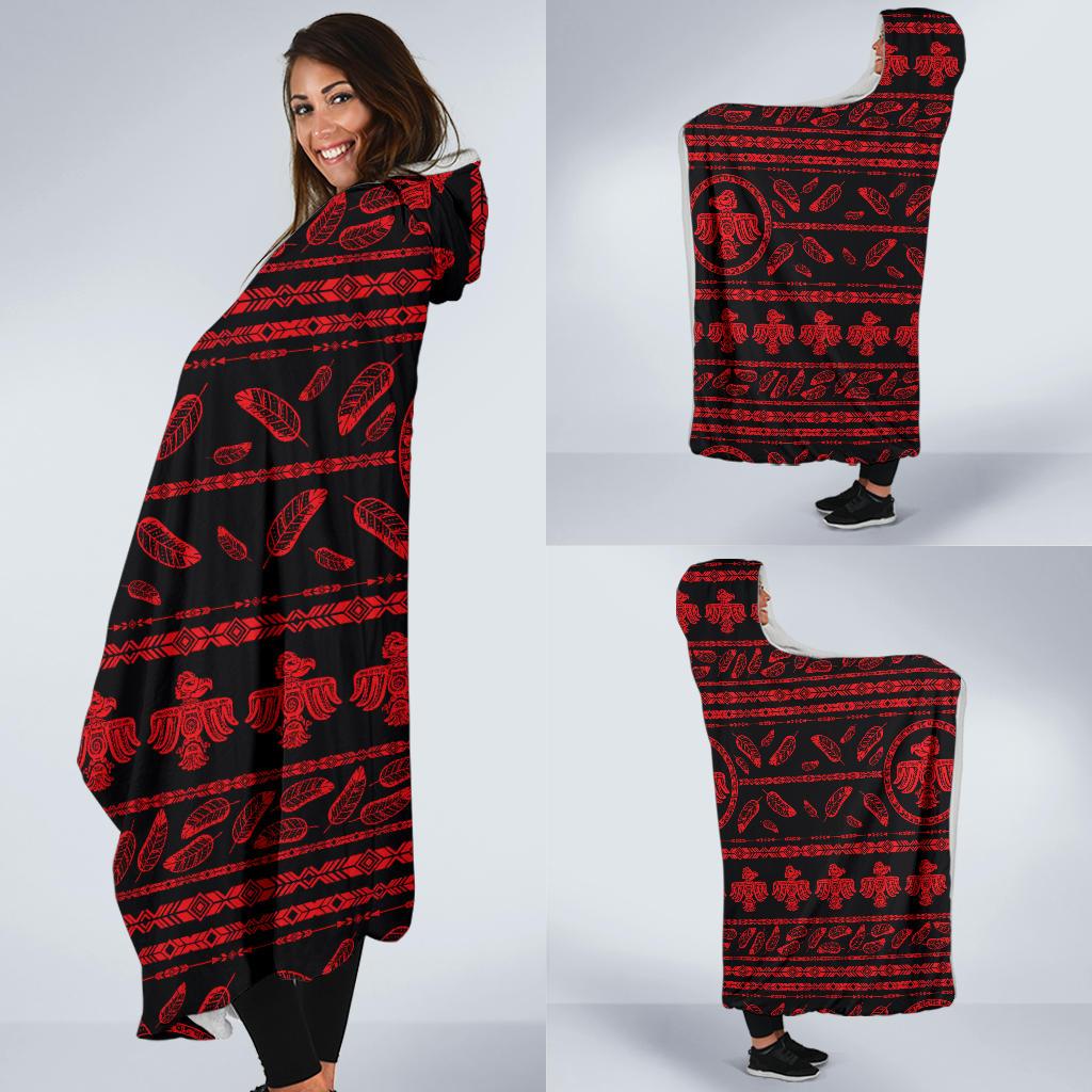 Native American Eagle Themed Print Hooded Blanket-JTAMIGO.COM
