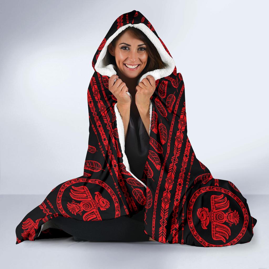 Native American Eagle Themed Print Hooded Blanket-JTAMIGO.COM