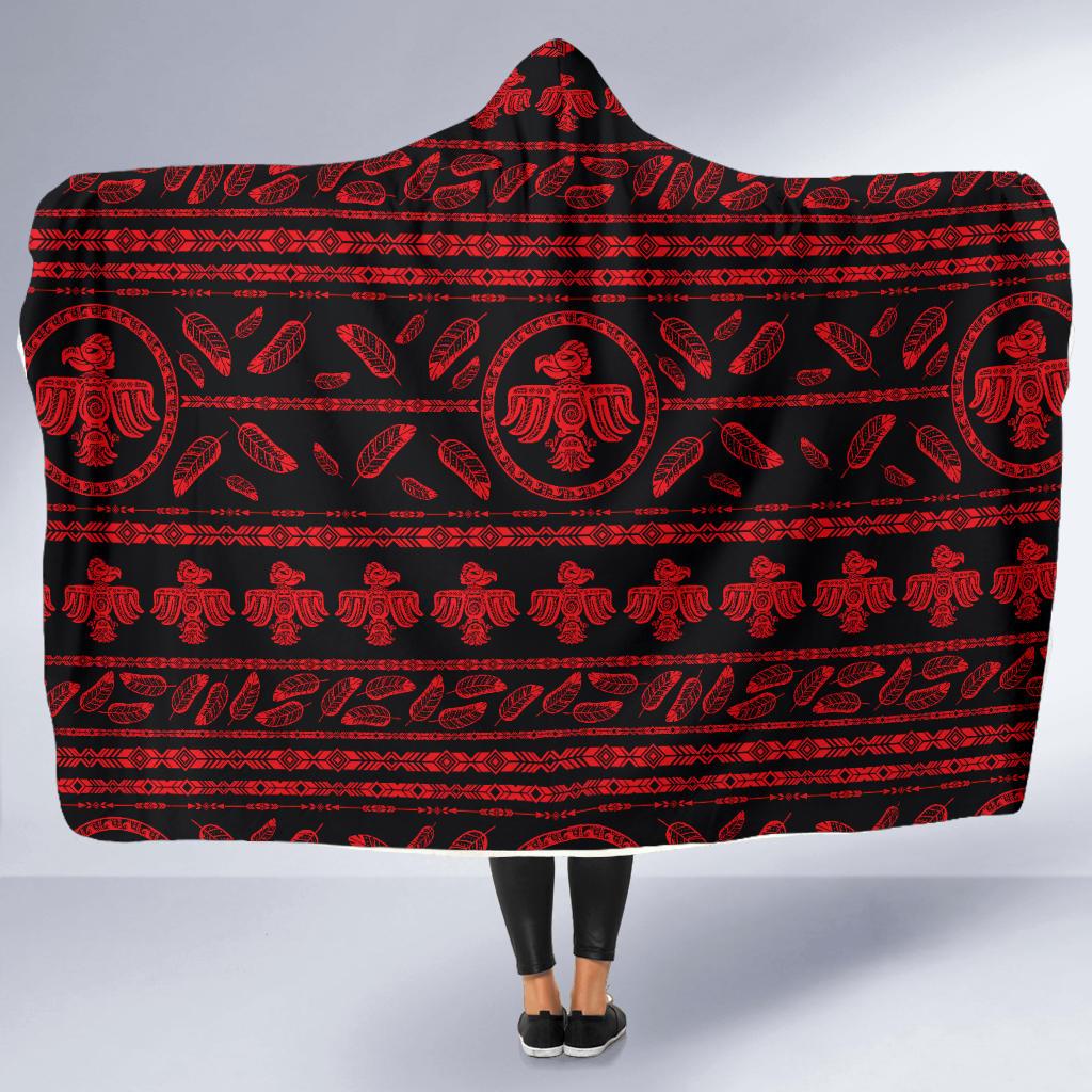 Native American Eagle Themed Print Hooded Blanket-JTAMIGO.COM