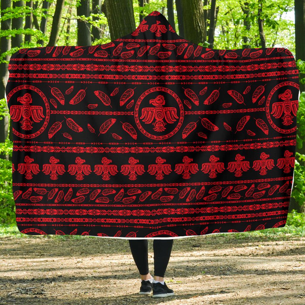 Native American Eagle Themed Print Hooded Blanket-JTAMIGO.COM