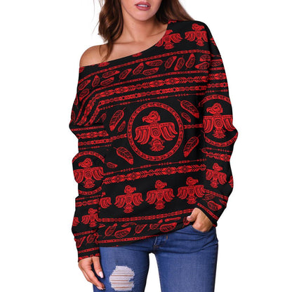 Native American Eagle Themed Print Off Shoulder Sweatshirt