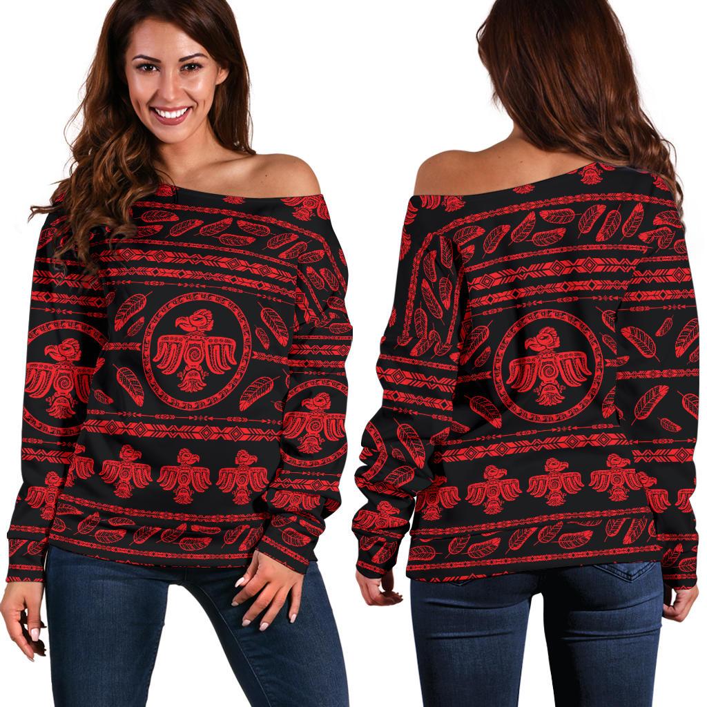 Native American Eagle Themed Print Off Shoulder Sweatshirt