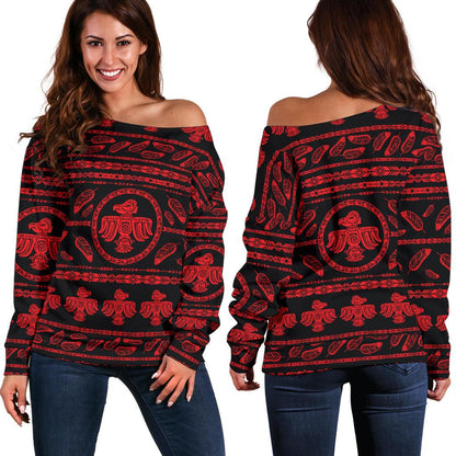 Native American Eagle Themed Print Off Shoulder Sweatshirt