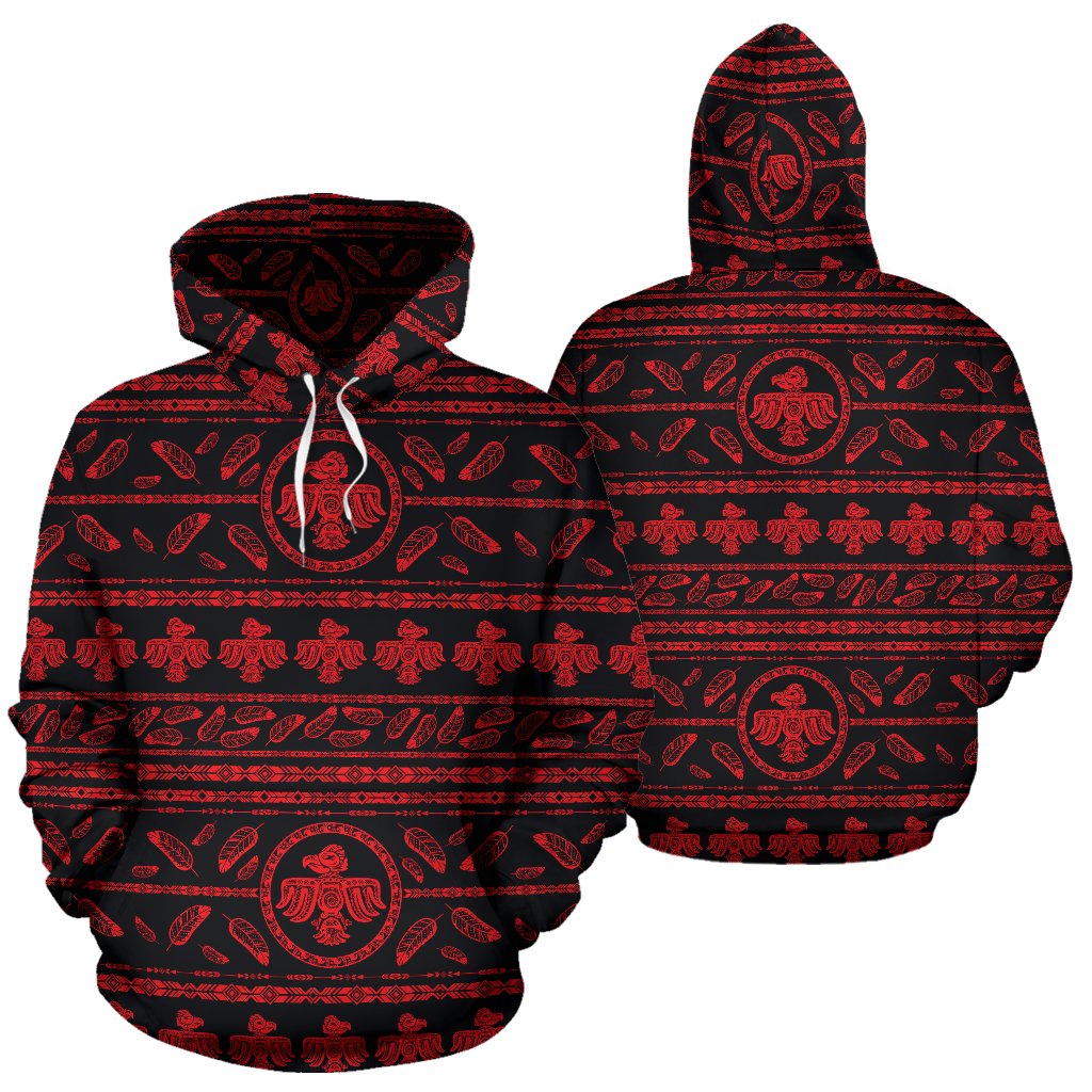Native American Eagle Themed Print Pullover Hoodie