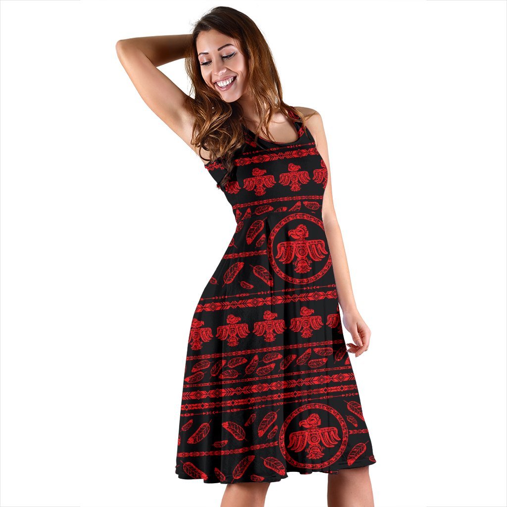 Native American Eagle Themed Print Sleeveless Dress