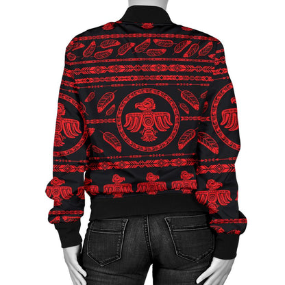 Native American Eagle Themed Print Women Casual Bomber Jacket