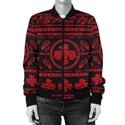 Native American Eagle Themed Print Women Casual Bomber Jacket