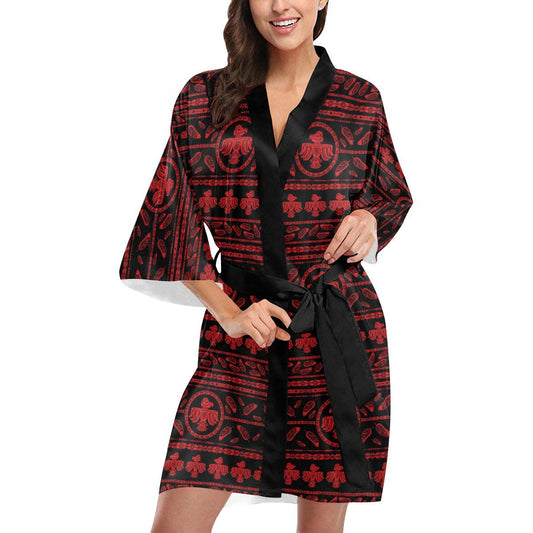Native American Eagle Themed Print Women Short Kimono Robe
