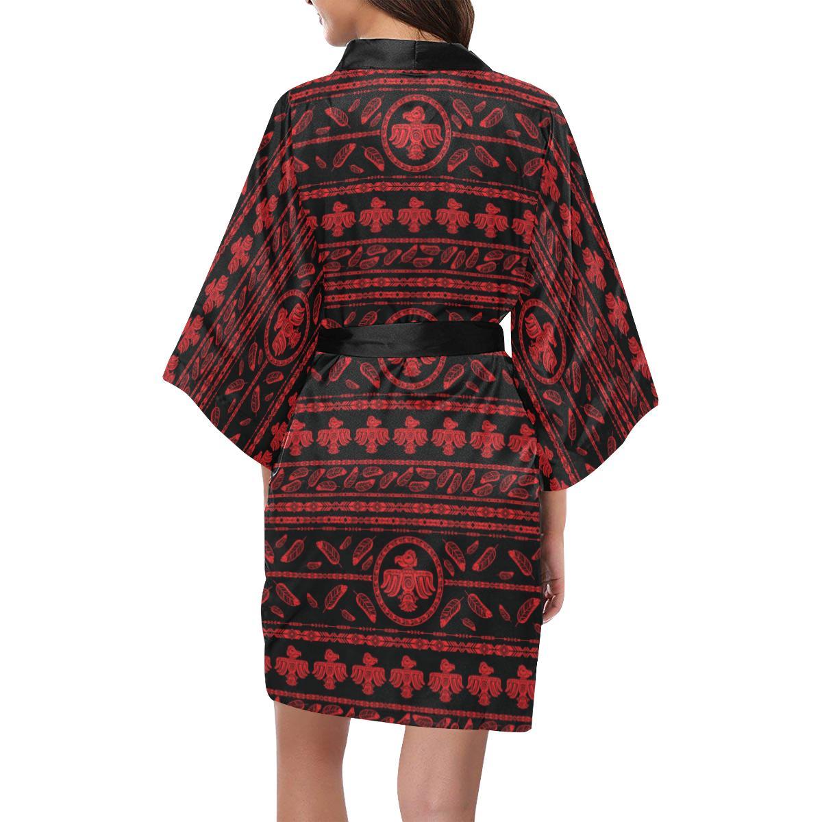 Native American Eagle Themed Print Women Short Kimono Robe