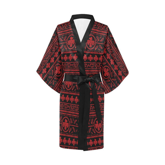 Native American Eagle Themed Print Women Short Kimono Robe