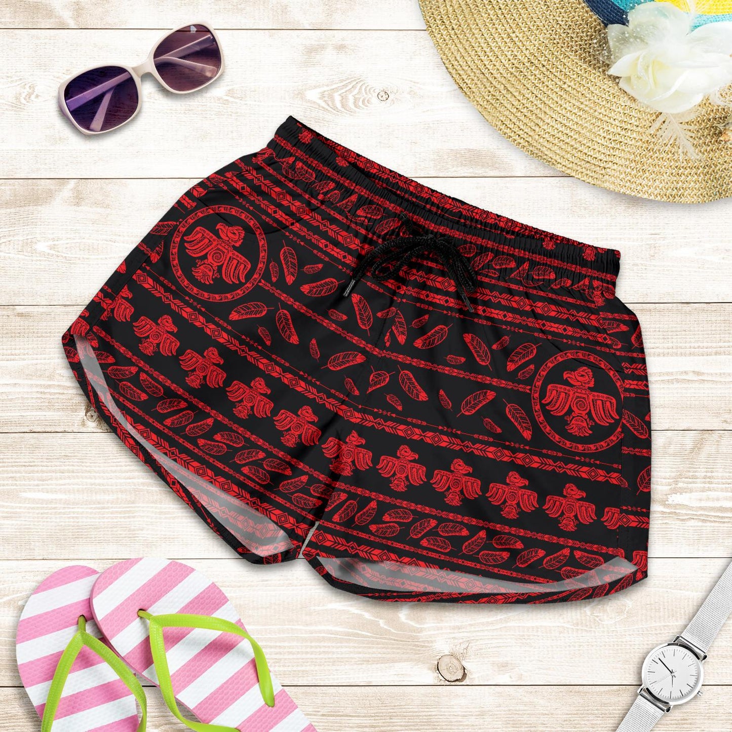 Native American Eagle Themed Print Women Shorts-JTAMIGO.COM