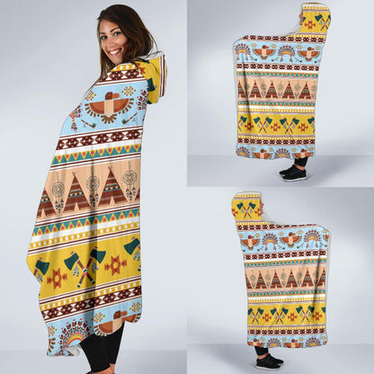 Native American Pattern Design Print Hooded Blanket-JTAMIGO.COM