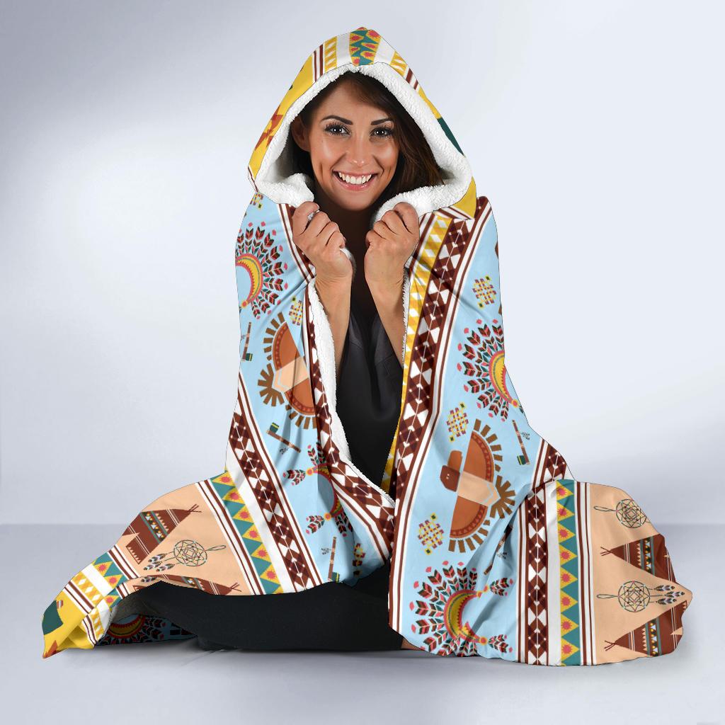 Native American Pattern Design Print Hooded Blanket-JTAMIGO.COM