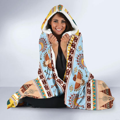 Native American Pattern Design Print Hooded Blanket-JTAMIGO.COM