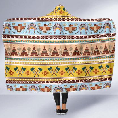 Native American Pattern Design Print Hooded Blanket-JTAMIGO.COM