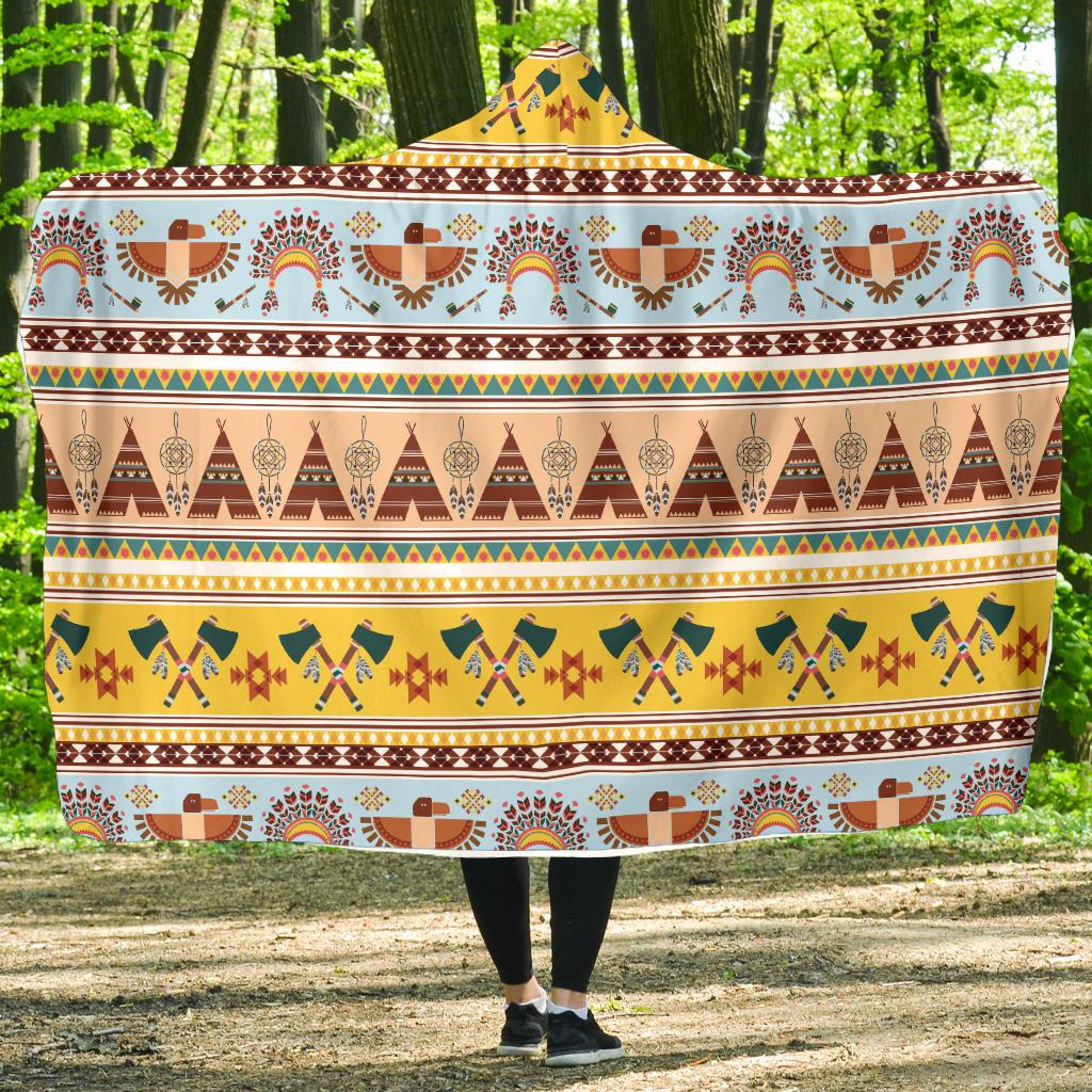 Native American Pattern Design Print Hooded Blanket-JTAMIGO.COM