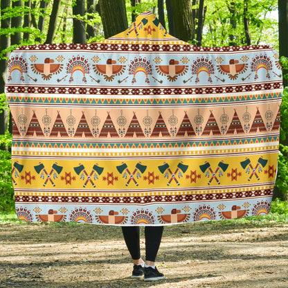 Native American Pattern Design Print Hooded Blanket-JTAMIGO.COM